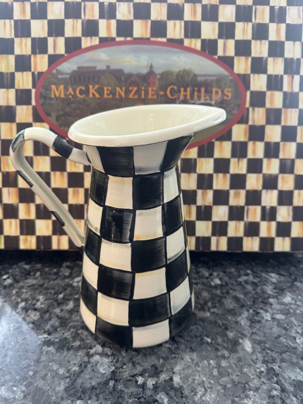 Mackenzie-Child's Courtly Check Medium Practical Pitcher/Vase 8.5" Tall
